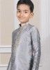 Readymade Grey Color Art Silk Kids Kurta Pajama