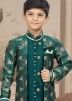 Green Readymade Kids Sherwani Set In Jacket Style