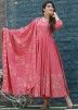 Readymade Peach Floral Block Printed Anarkali Suit