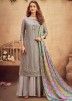 Grey Viscose Embroidered Palazzo Suit With Dupatta