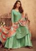 Green Viscose Embroidered Palazzo Suit With Dupatta