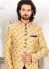 Beige Art Silk Jacquard Woven Bandhgala Jodhpuri Suit