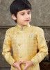 Yellow Woven Kids Sherwani Set In Jacquard