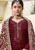 Maroon Straight Cut Stone Embellished Palazzo suit