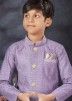 Purple Jacquard Kids Embroidered Sherwani 