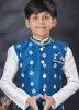 White Plain Dupion Silk Kids Sherwani In Nehru Jacket