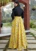 Black Ruffled Top With Floral Printed Long Skirt