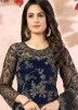 Navy Blue Embroidered Pant Salwar Suit With Dupatta