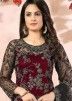 Maroon Embroidered Net Straight Cut Pant Salwar Suit