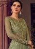 Sage Green Front Slit Embroidered Kameez With A Pant 