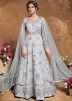 Grey Embroidered Net Abaya Suit 