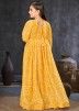 Yellow Floral Printed Kids Georgette Gown