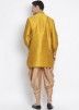 Readymade Yellow Cotton Silk Kurta Dhoti Set