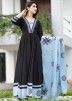 Black Printed Readymade Anarkali Suit In Cotton 