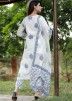 White Readymade Cotton Suit With Printed Pant