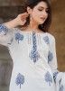 White Readymade Printed Palazzo Suit In Cotton