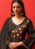 Embroidered Black Readymade Suit With Chiffon Dupatta