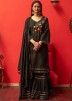 Embroidered Black Readymade Suit With Chiffon Dupatta