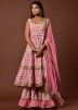 Pink Printed Readymade Anarkali Suit With Gharara