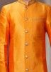 Readymade Orange Art Silk Sherwani Churidar Set