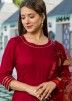 Red Readymade Plain Anarkali Suit With Dupatta