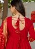 Readymade Plain Red Anarkali Suit With Dupatta