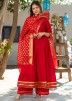 Readymade Plain Red Anarkali Suit With Dupatta
