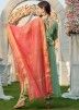 Green Readymade Anarkali Style Suit With Dupatta