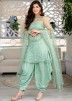 Green Embroidered Readymade Punjabi Suit In Net