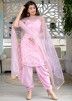 Pink Embroidered Readymade Punjabi Suit With Dupatta