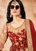 Red Net Gharara Suit With Zari Embroidery