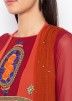 Red Embroidered Readymade Salwar Kameez In Georgette