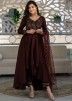 Brown Asymmetric Readymade Suit With Sequins Embroidery
