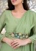 Readymade Green Pant Suit With Chiffon Dupatta