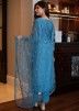 Blue Readymade Suit With Embroidered Net Dupatta