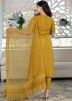 Yellow Readymade Pant Suit With Ruffle Dupatta