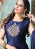 Readymade Blue Embroidered Flared Suit In Satin