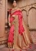 Peach Heavy Embroidered Banarasi Silk Bridal Saree UK USA