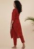 Red Cotton Readymade Suit With Printed Dupatta