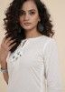 White Cotton Readymade Suit With Printed Dupatta