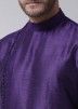 Purple Readymade Dupion Silk Angrakha Style Slit Kurta