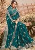 Blue Printed Festive Saree With Blouse