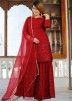 Maroon Readymade Embroidered Rayon Palazzo Suit