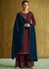 Maroon Embroidered Sharara Suit With Dupatta