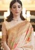 Beige Floral Woven Linen Saree With Blouse