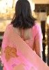 Pink Floral Woven Linen Saree With Blouse