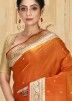 Orange Heavy Pallu Saree In Banarasi Silk
