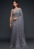 Thread & Sequins Embroidered Georgette Saree In Grey