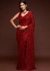 Red Party Wear Sequins Embroidered Saree In Georgette