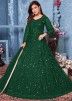 Green Embroidered Anarkali Style Suit In Net